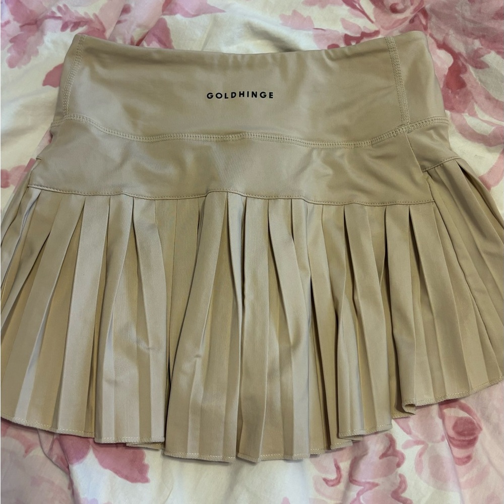 Tan Preppy Gold Hinge Tennis Skirt
